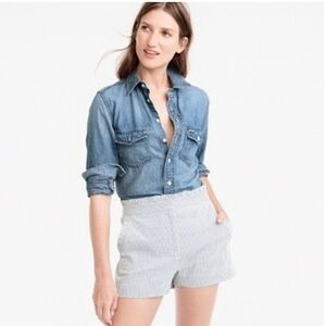 🆕 J. Crew Ruffle Seersucker Blue & White Shorts. NWT